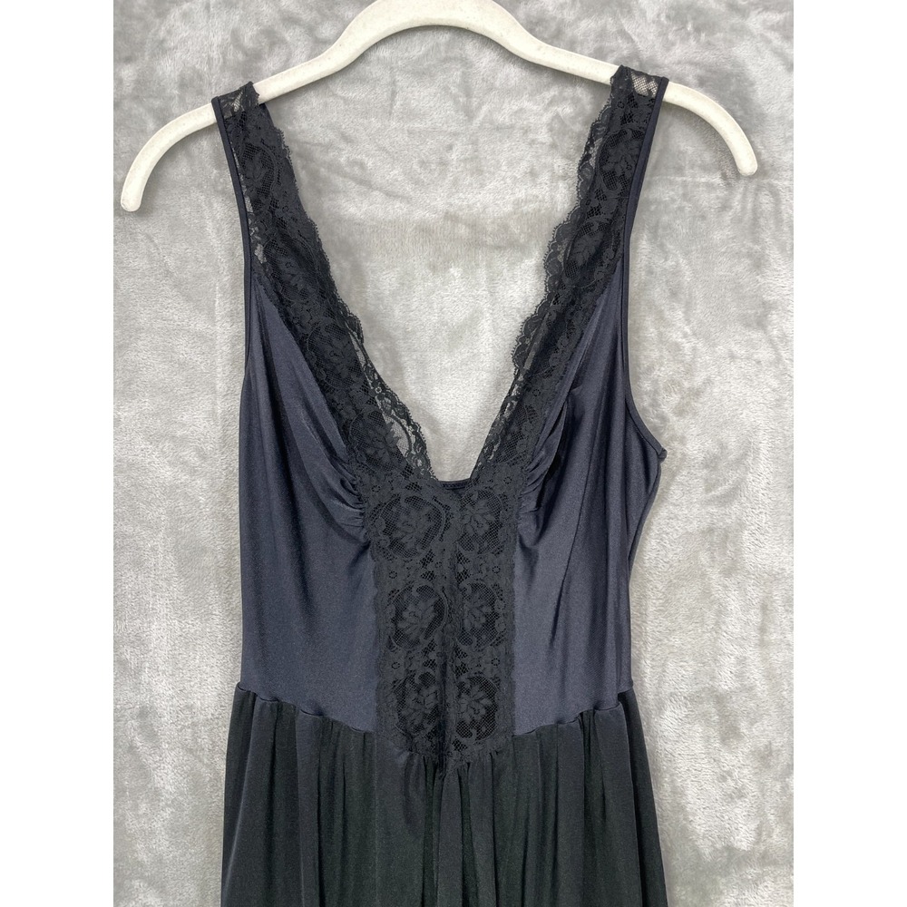 Olga Black Lace-Trim Long Slip Chemise - Picture 2 of 7
